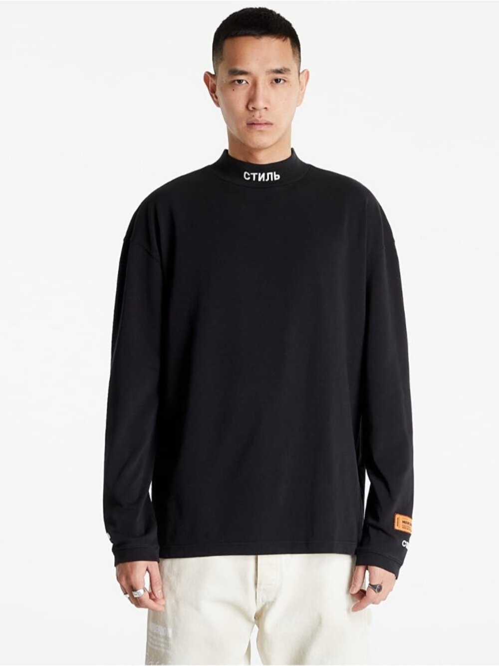 Heron Preston Mock Neck Long Sleeve cotton Top "style" Embroidered Logo men Sm